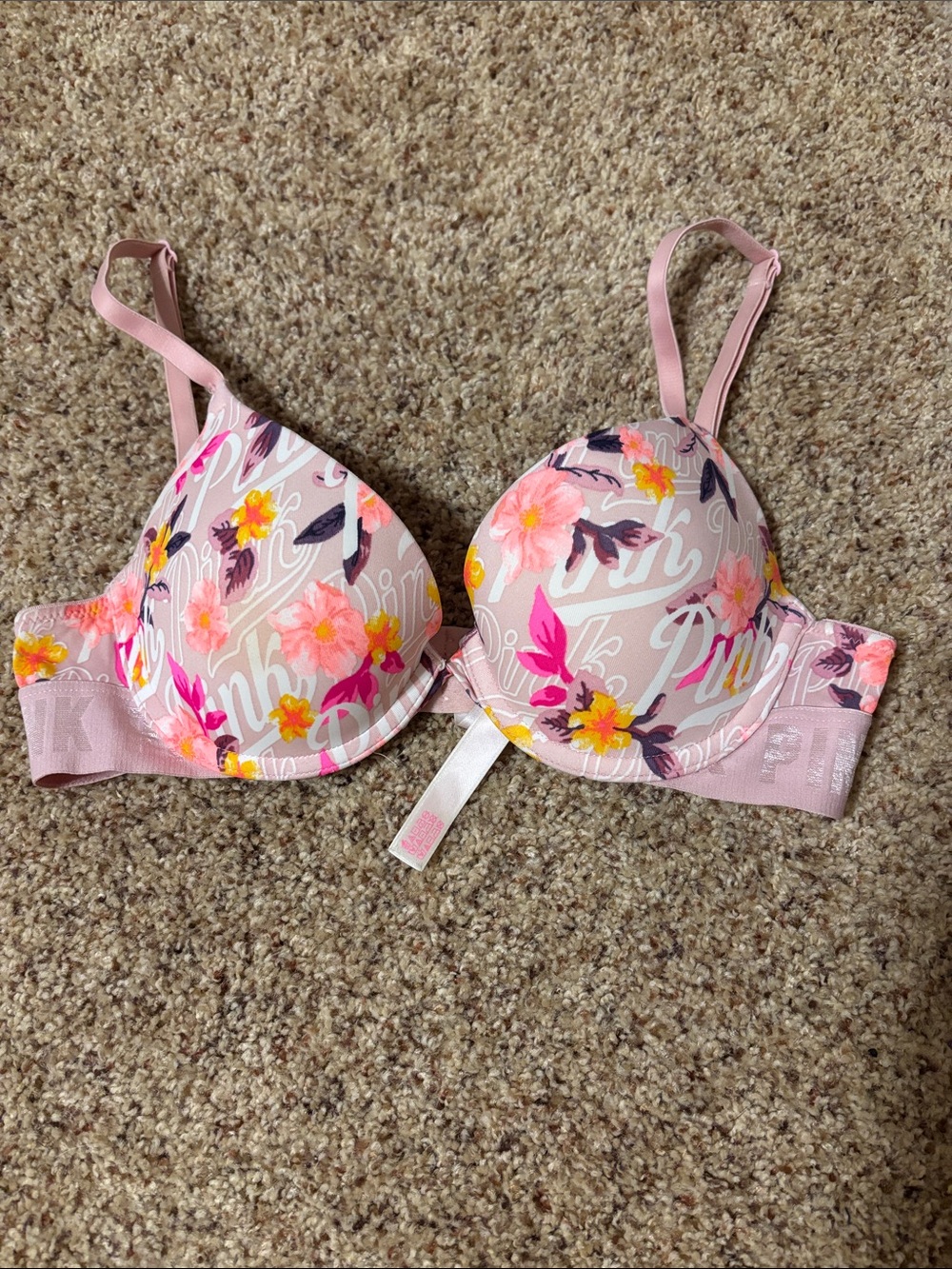 Pink Floral Push-Up Bra